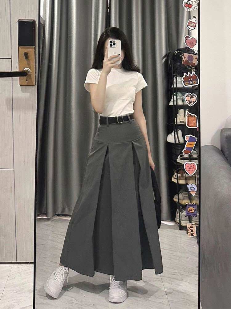 Chân váy xếp ly dài mặc 2 kiểu - ko kèm đai - mã 050
