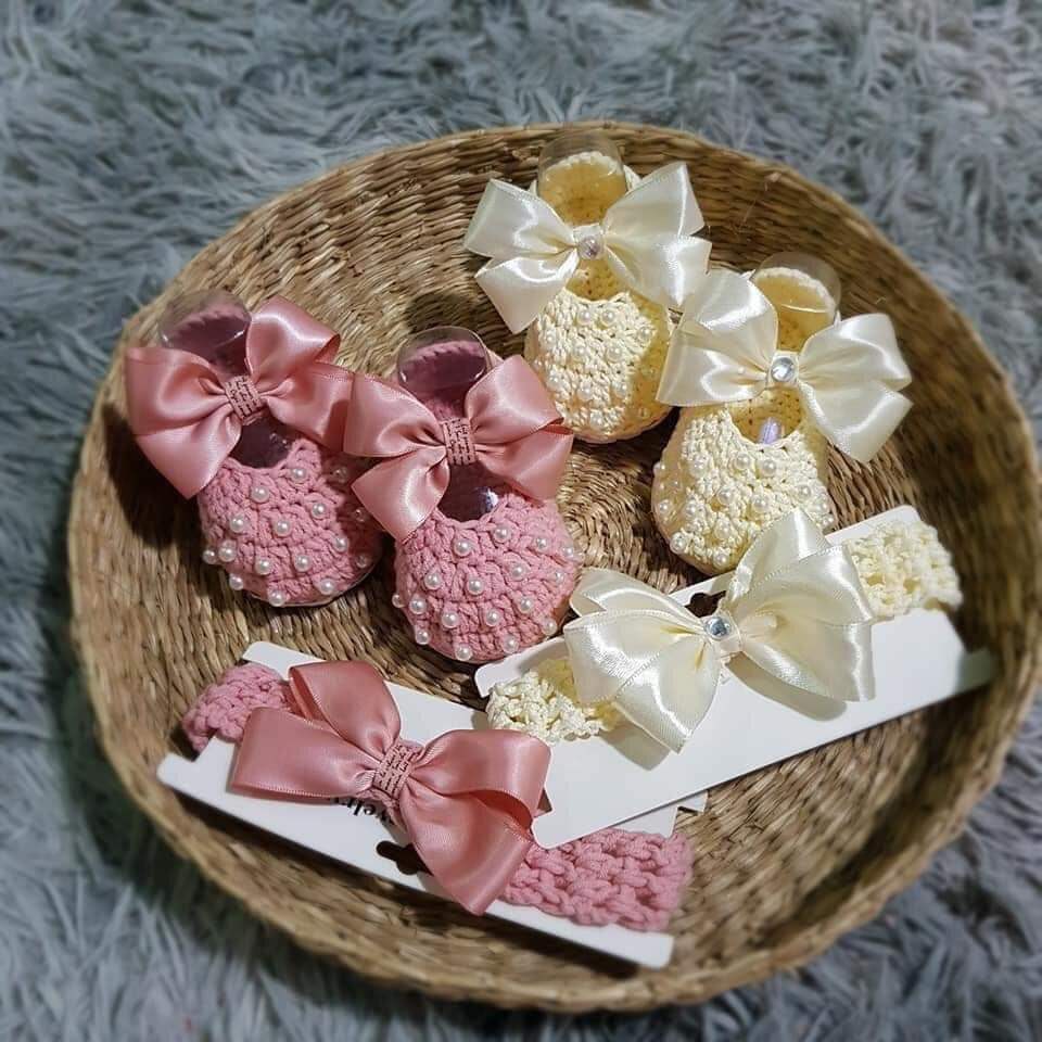 set giày nơ và băng đô cho bé