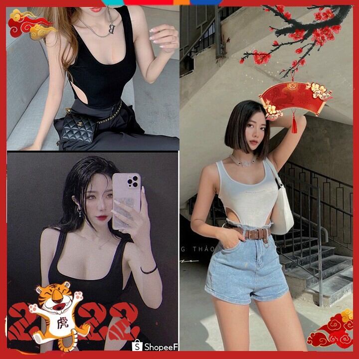 Áo Bodysuit 3 lỗ khoét eo thun gân