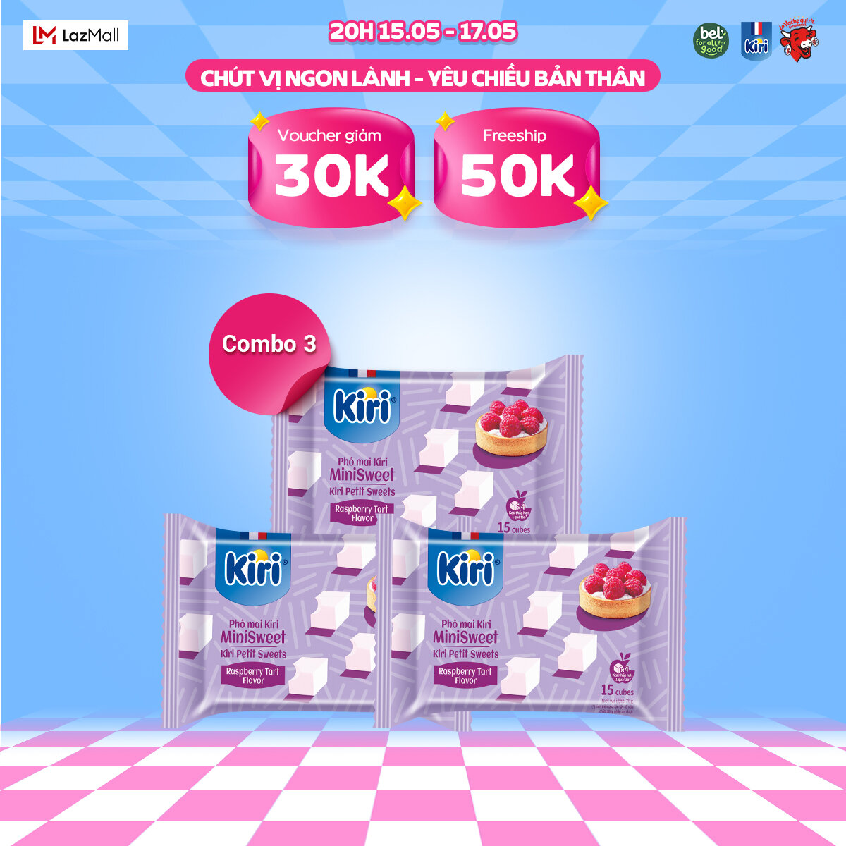 Combo 3 Phô mai Kiri vị mâm xôi 15C 78g