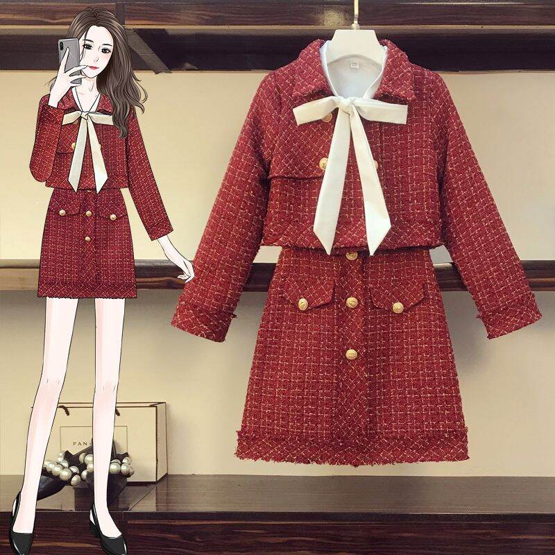 Bigsize set dạ Quảng Châu chất dày kèm áo sơ mi cổ nơ