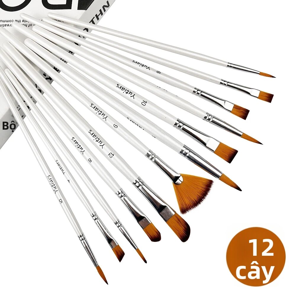 12 Bộ Cọ Vẽ Chi Tiết Chuyên Nghiệp Dành Cho Dầu Acrylic Màu Nước Bột Màu - Bàn Chải Nghệ Thuật Có Tay Cầm Bằng Gỗ Cho Canvas