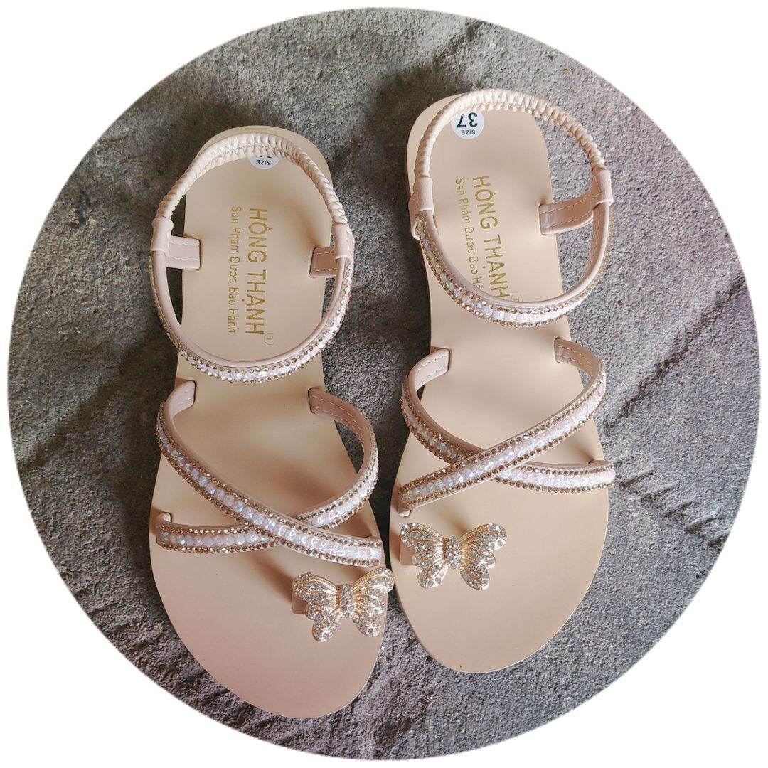 SANDAL ĐÓNG 2 DÂY CHÉO QUAI ĐÍNH ĐÁ