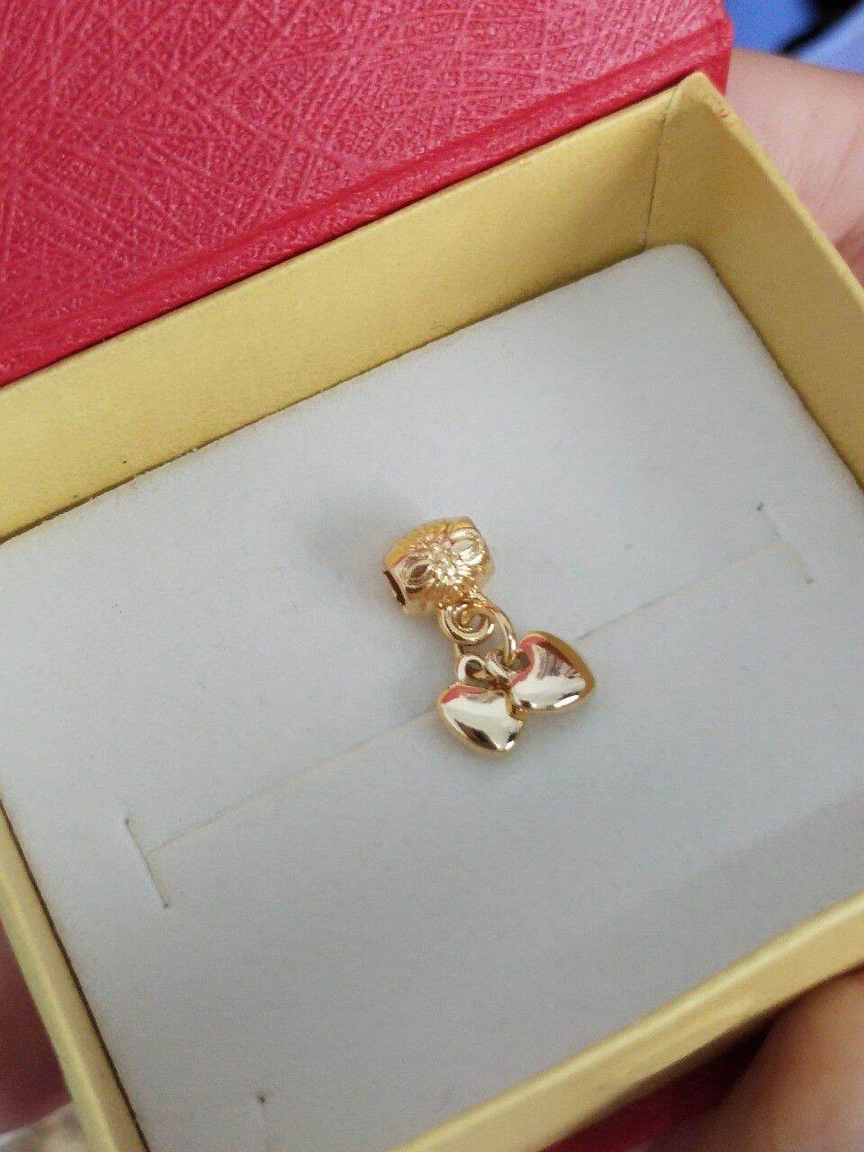 Charm ống lùa 2 trái tim hạnh phúc may mắn xâu vòng titan cao cấp