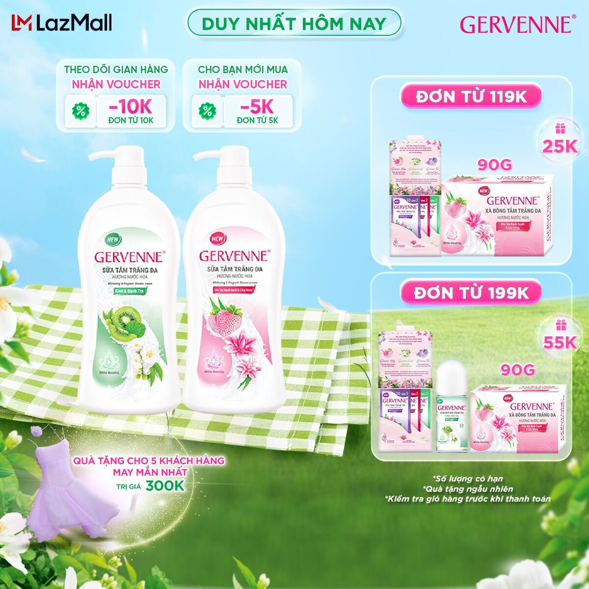 Combo 2 sữa tắm trắng da Gervenne hương nước hoa 900g