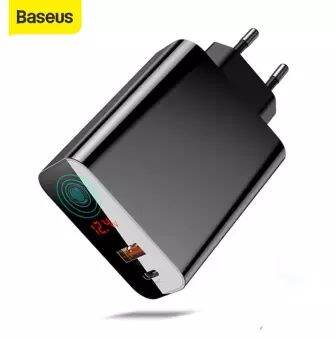 (FREESHIP) Củ sạc/cốc sạc nhanh Baseus 45W /Củ sạc nhanh 2 cổng có đèn led báo nguồn /wekcom/Tự động chuyển đổi nguồn sạc cho từng thiết bị và 2 thiết bị
