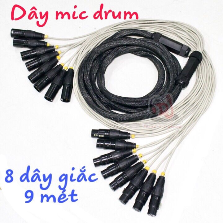 Dây micro trống 8 đầu dài 9m dây Mic Drum cáp line, day tin hieu am thanh jack XLR