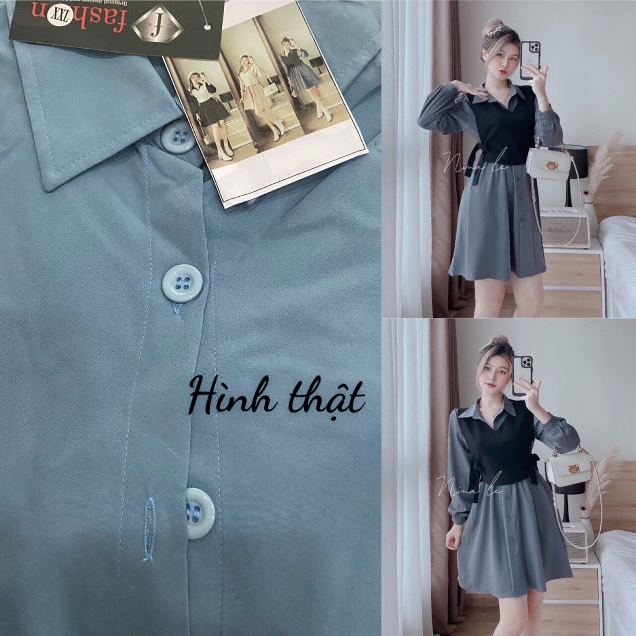 [Ảnh thật] 50-95kg Bigsize ĐẦM SƠ MI PHỐI ÁO GHILE