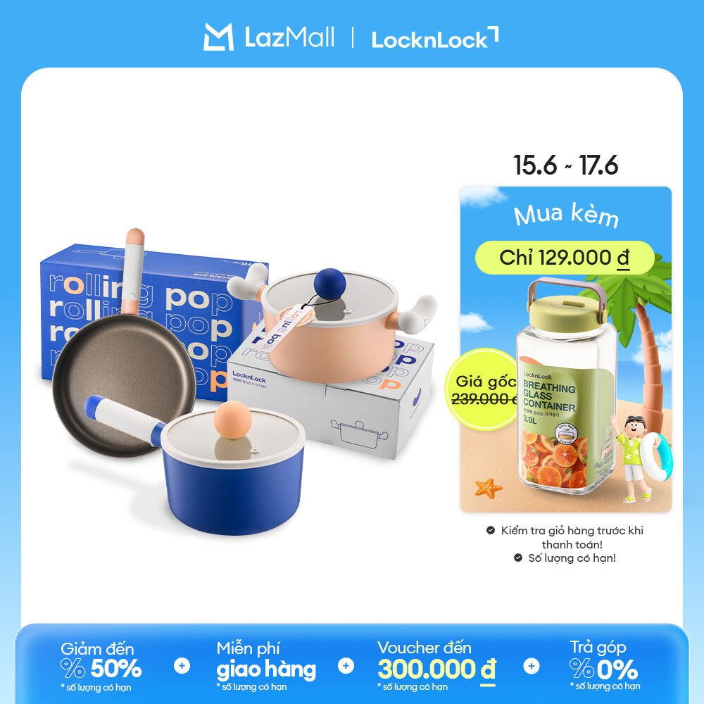 Nồi, Chảo chống dính LockLock Rolling Pop LOP nắp nồi thủy tinh - 16cm - 18cm - 22cm Dùng được trên bếp điện từ