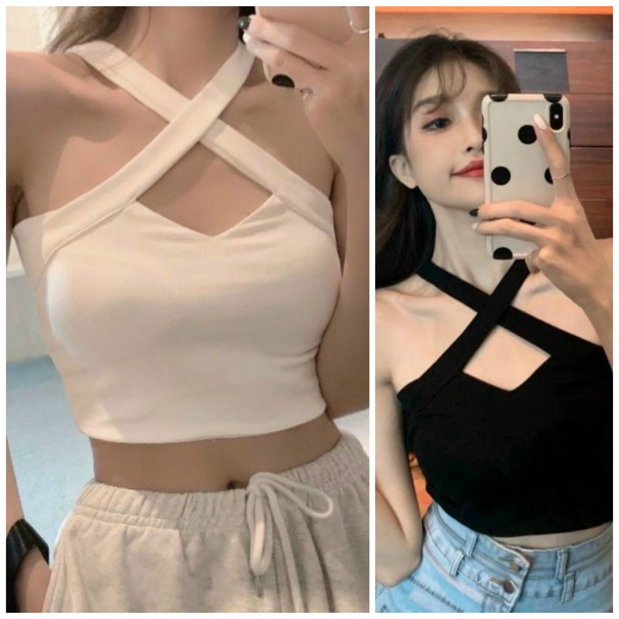 Áo yếm chéo cổ chất thun gân tăm mịn - Z4L