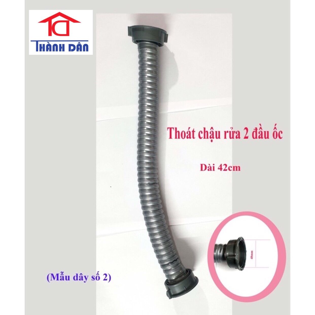 Ống xả ruột gà bồn rửa chén có 1 đầu răng, 2 đầu răng phi 49mm hoặc phi 60mm