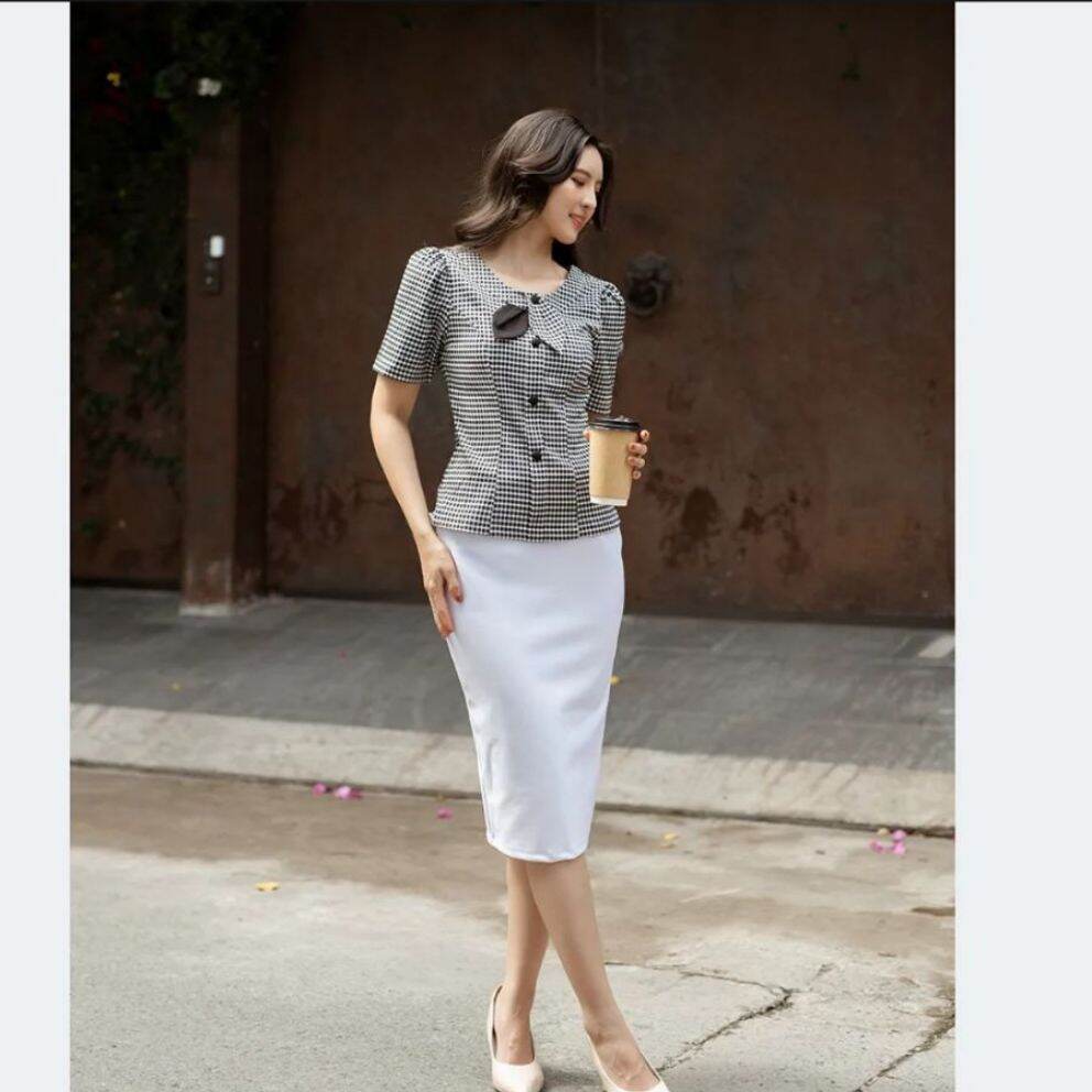 Áo Kiểu Nữ Caro Vạt Ngang Công Sở Văn Phòng