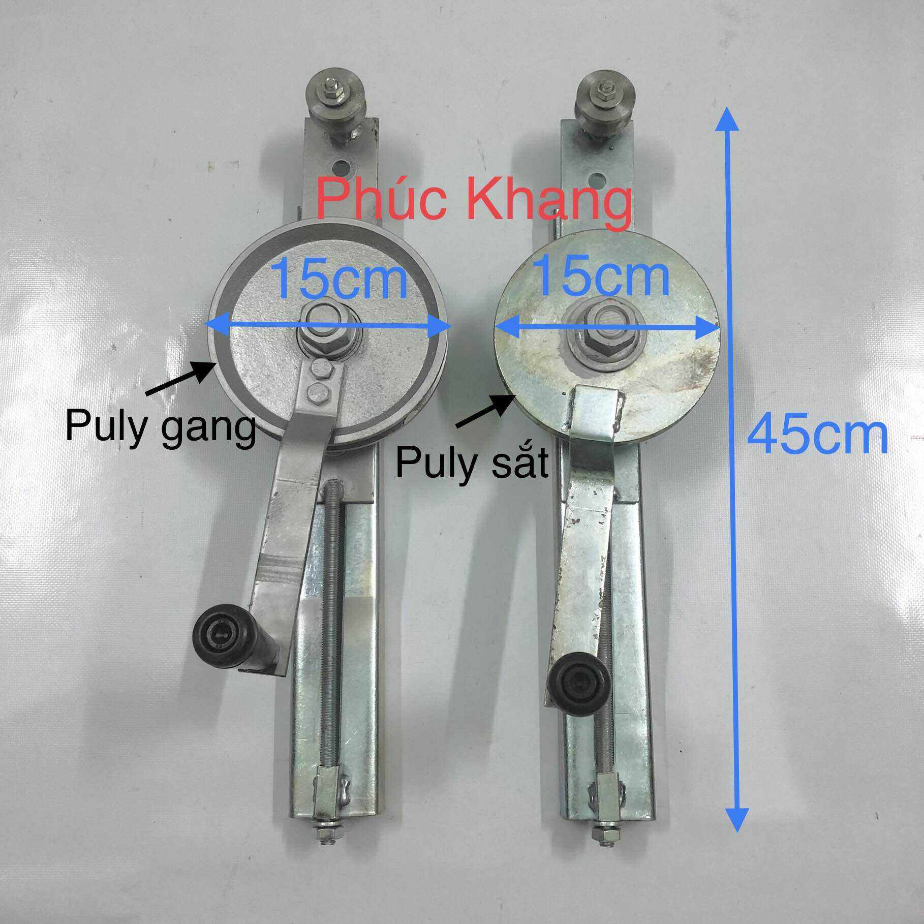 Tay quay mái bạt xếp - Mái trượt, puly 15cm có tăng cáp