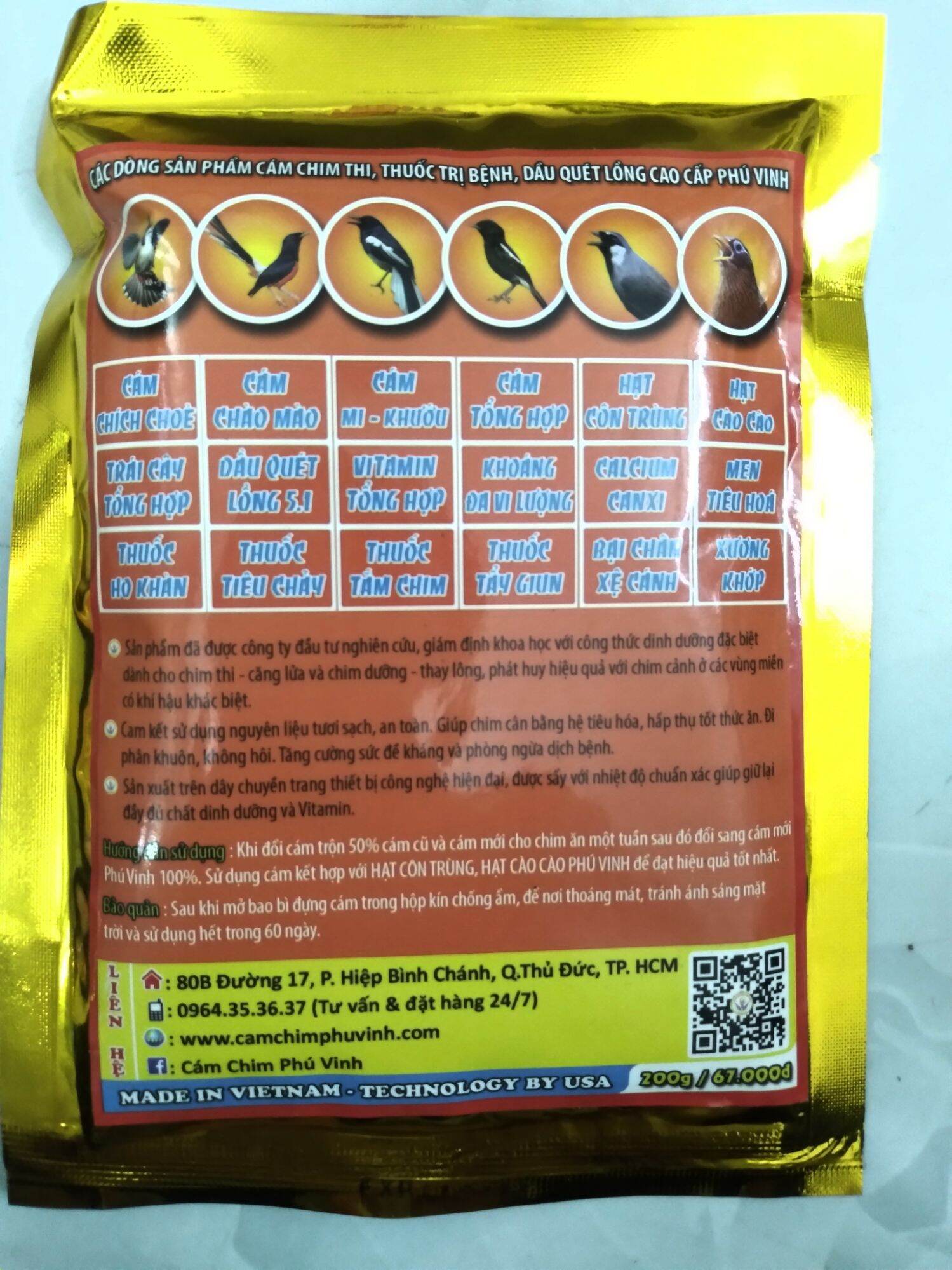 Cám cho chích chòe lửa, chòe than,chòe đất Phú Vinh ( cám thi và căng lửa) 200g