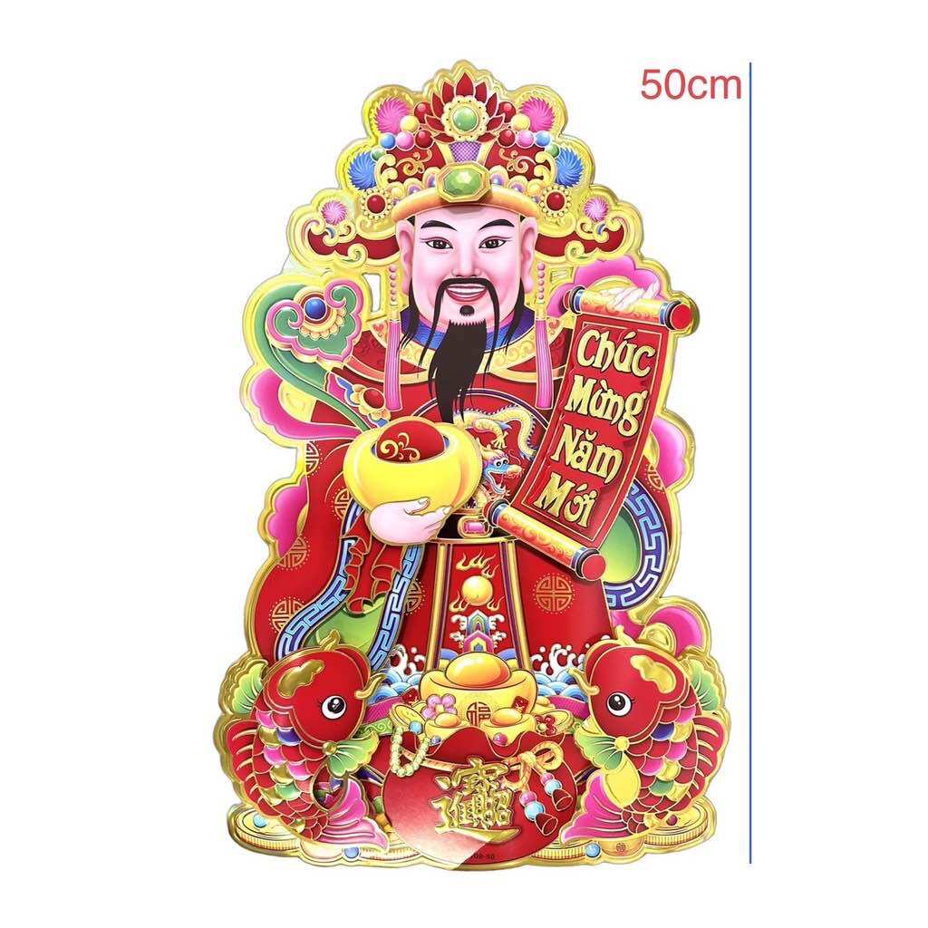 Hình dán thần tài bằng giấy dán cửa phụ kiện trang trí tết