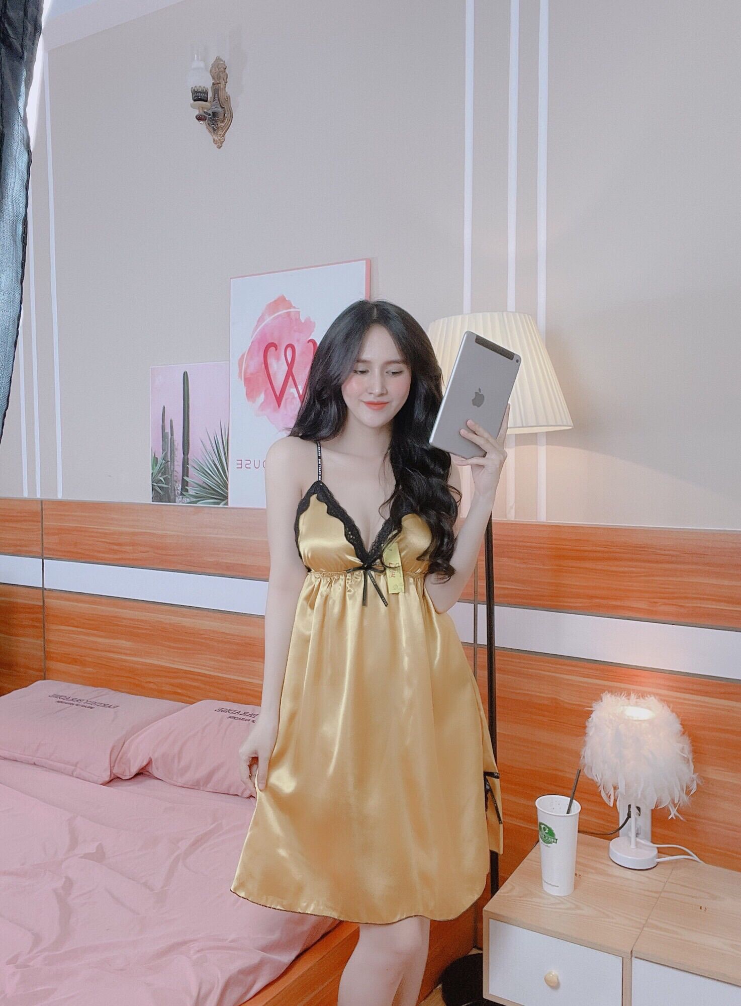 Đầm Ngủ Sexy- Đầm Ngủ 2 Dây Phối Ren Chất Phi Lụa Form 40-55kg