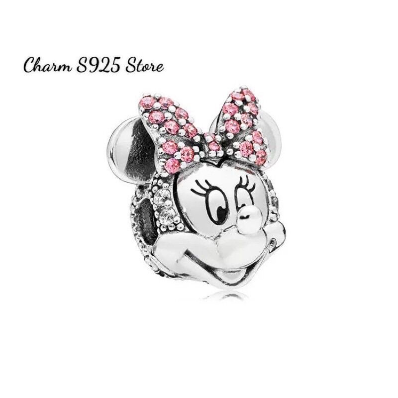 Charm pan ale disney mickey nơ đính đá bạc s925