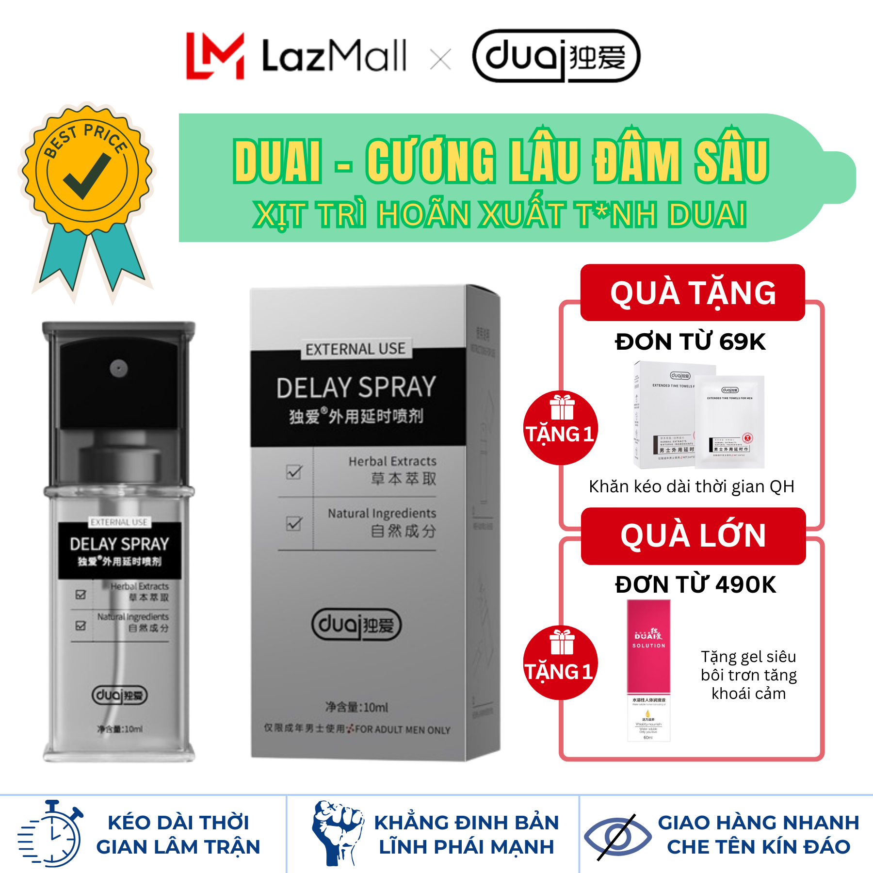 Xịt DUAI cho nam  Kéo Dài Thời Gian Quan Hệ 60 Phút Chống Xuất Tinh Sớm Tăng Khoái Cảm Cho Cuộc Yêu Thăng Hoa