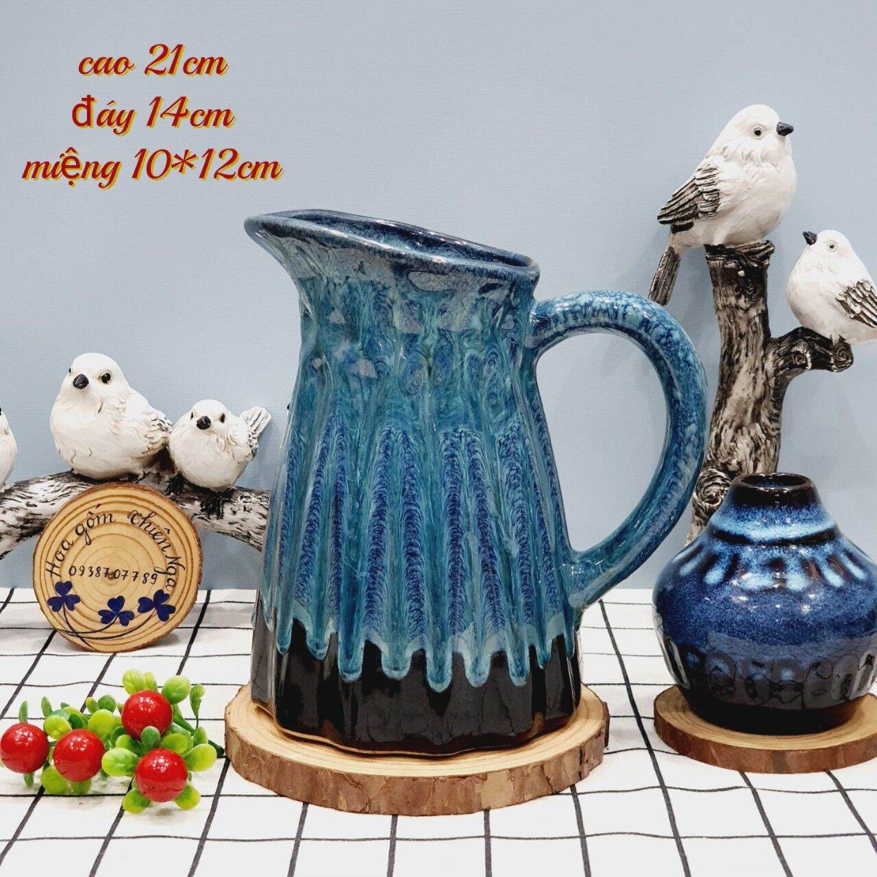 Bình sữa cắm hoa gốm sứ Bát Tràng cao 21cm