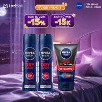 Bộ 3 Sản Phẩm Gồm 2 Xịt Ngăn Mùi NIVEA MEN Khô Thoáng (150 ml) - 81602x2 + Sữa Rửa Mặt NIVEA MEN Bùn Khoáng Kiểm Soát Nhờn | Ngừa Mụn | Sạch Sâu (100 g) - 83940