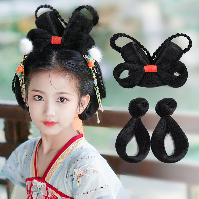 Cổ trang hán phục tóc giả trẻ em phong cách cổ xưa cos tạo kiểu tóc búi - ảnh sản phẩm 1