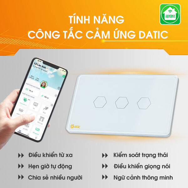 Công tắc thông minh Datic 3 nút màu trắng