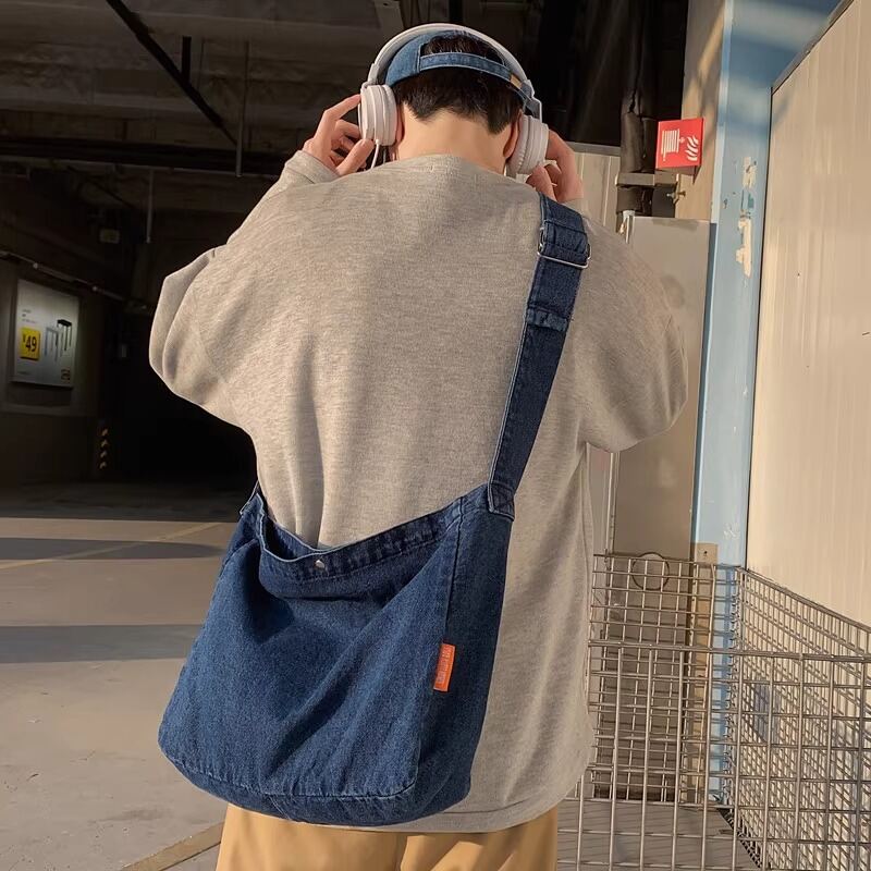 Túi Đeo Chéo Denim Dung Tích Lớn Cho Học Sinh Nam Phong Cách Nhật Bản Cổ Điển Túi Đeo Vai Đơn Thời Trang Thường Ngày