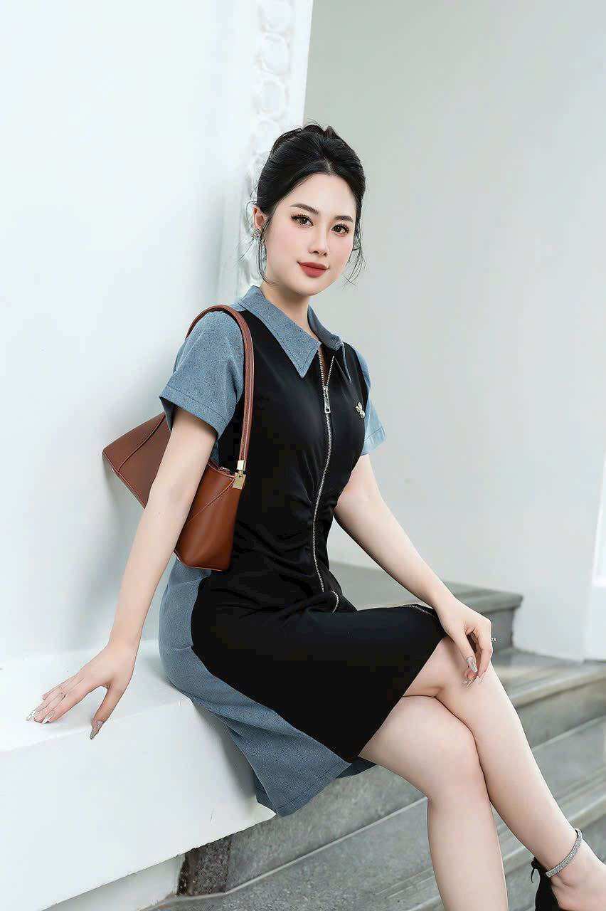 (HÀNG NHẬP -CAO CẤP) VÁY ĐẦM THUN PHỐI JEAN TRẺ TRUNG