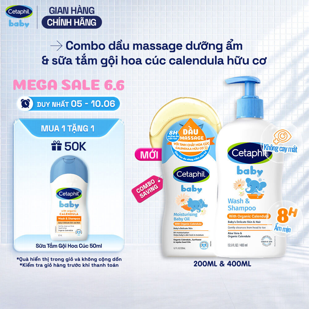 Combo Sữa tắm dưỡng ẩm dịu lành cho bé với Calendula WS 400ML  Dầu massage dưỡng ẩm làm dịu Calendula Baby Oil 200ml