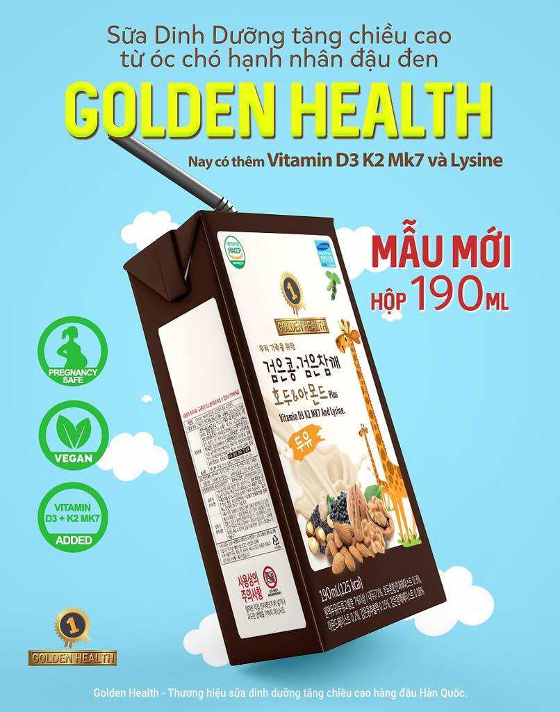 Thùng 24 hộp 190ml sữa óc chó hạnh nhân đậu đen Hàn Quốc Golden Health