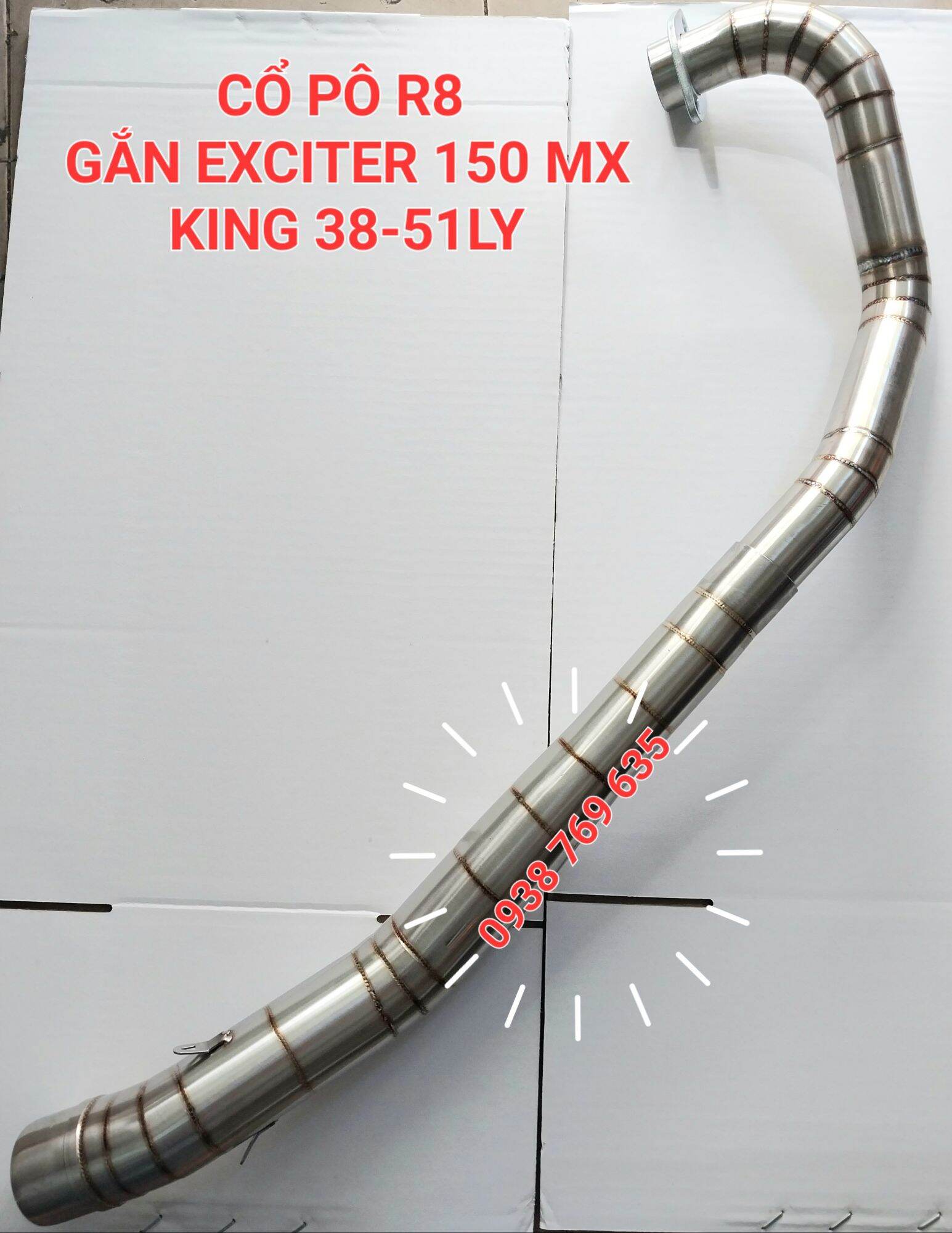 Cổ pô r8 gắn exciter 150 mx king 38 51ly gắn pô lon.