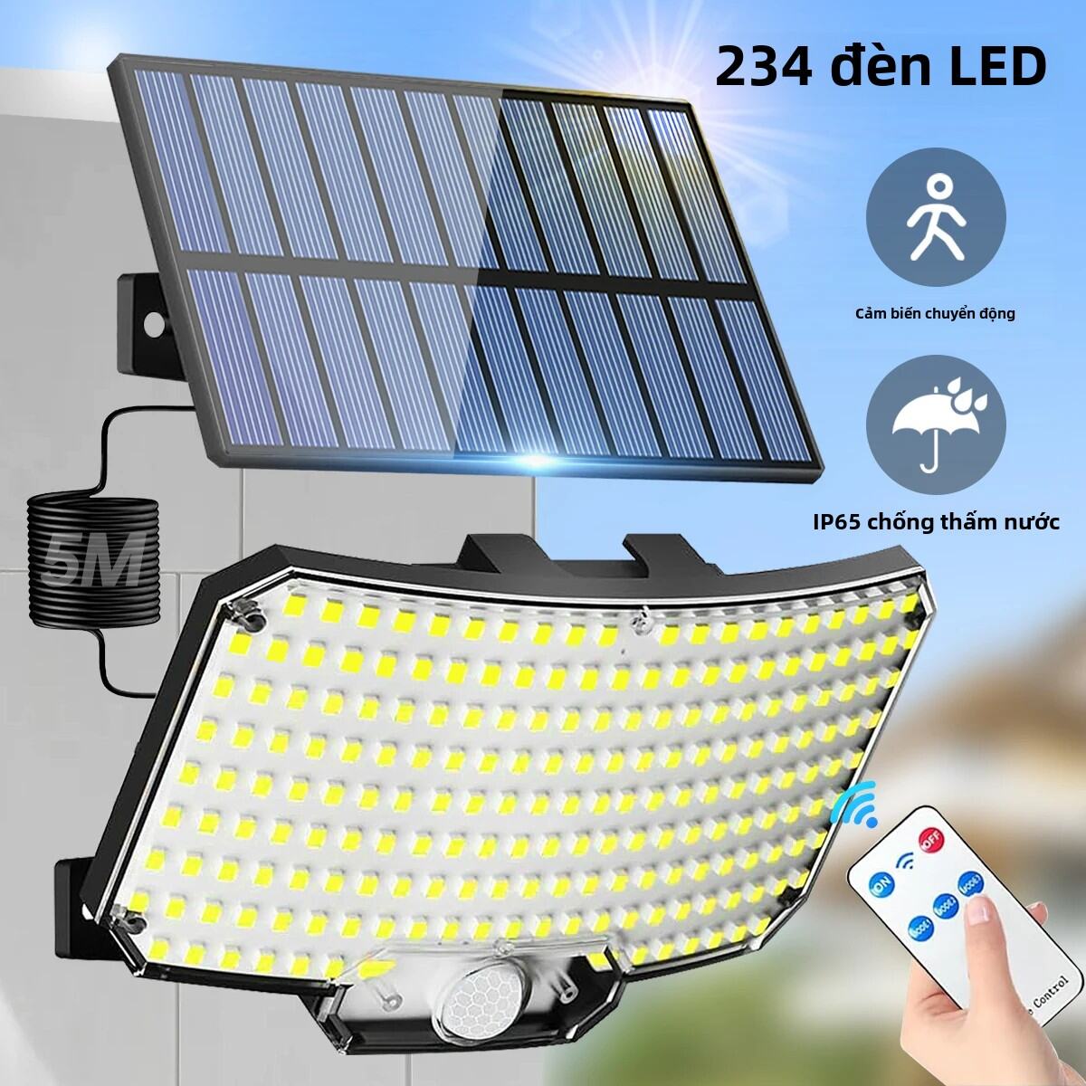 Đèn Năng Lượng Mặt Trời Ngoài Trời 234LED Với Cảm Biến Chuyển Động 3 Chế Độ Điều Khiển Từ Xa IP65 Đèn Lũ An Ninh Chống Nước Cho Sân Vườn