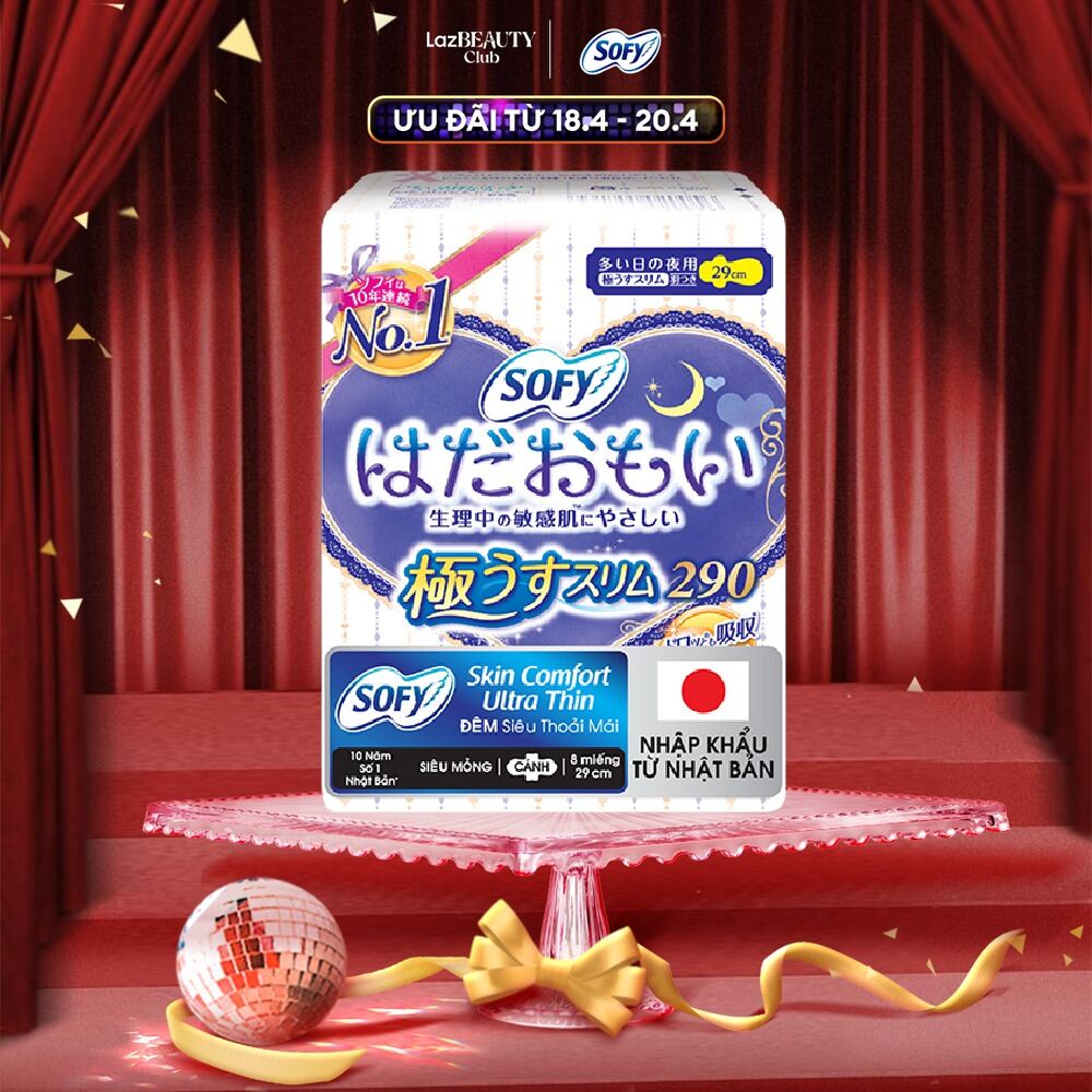 Băng vệ sinh siêu mềm mại Sofy Skin Comfort Ultra Thin 29cm có cánh gói 08 miếng (Nhập khẩu từ Nhật Bản)