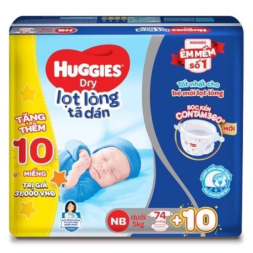 Tã dán sơ sinh Huggies size NB 74 miếng mẫu mới