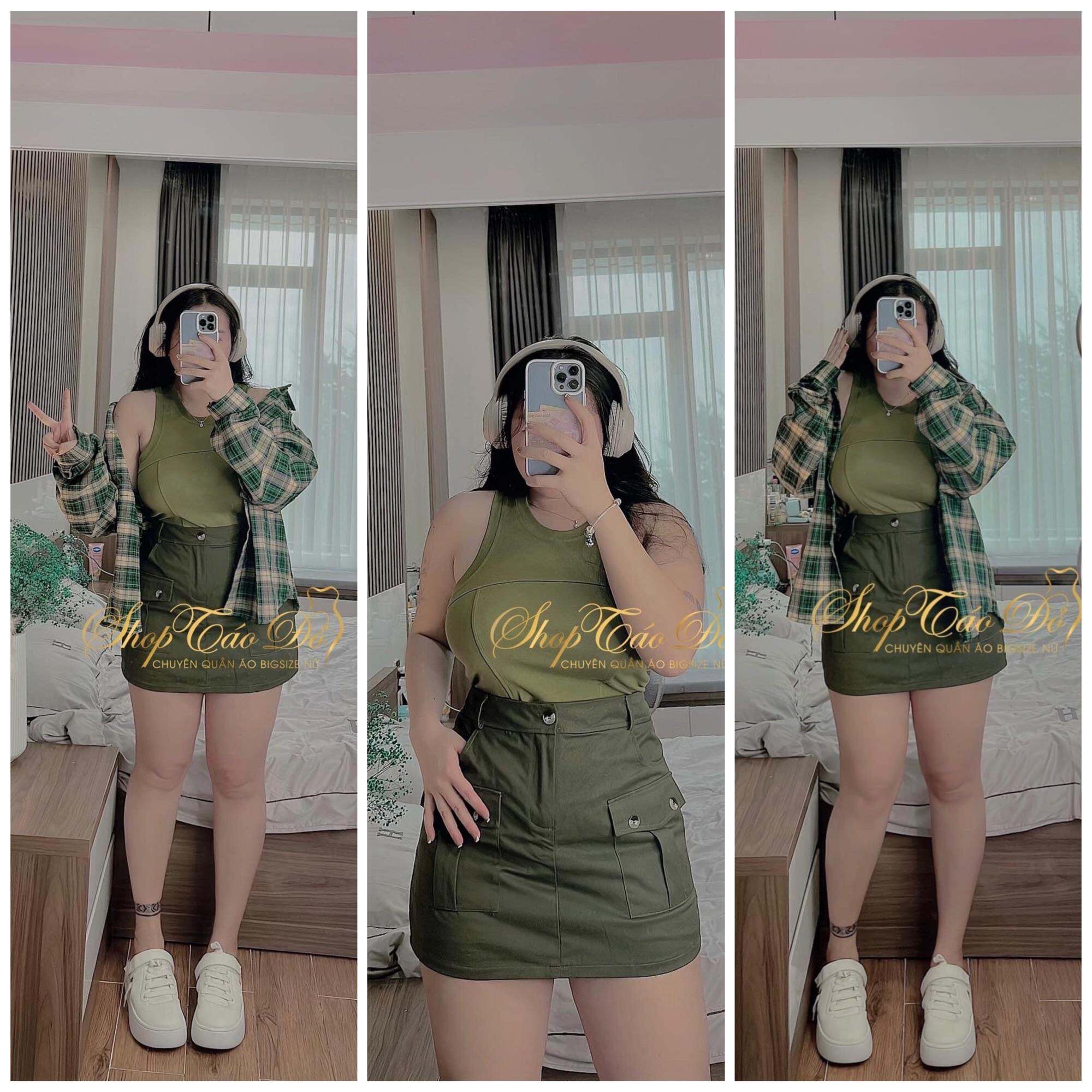 Set áo sơ mi sọc caro  áo thun và chân váy cá tính