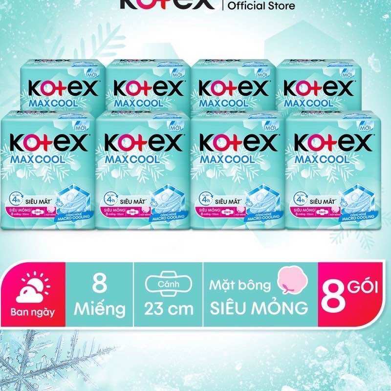 Lốc 8 gói băng vệ sinh kotex max cool siêu mỏng có cánh 23cm