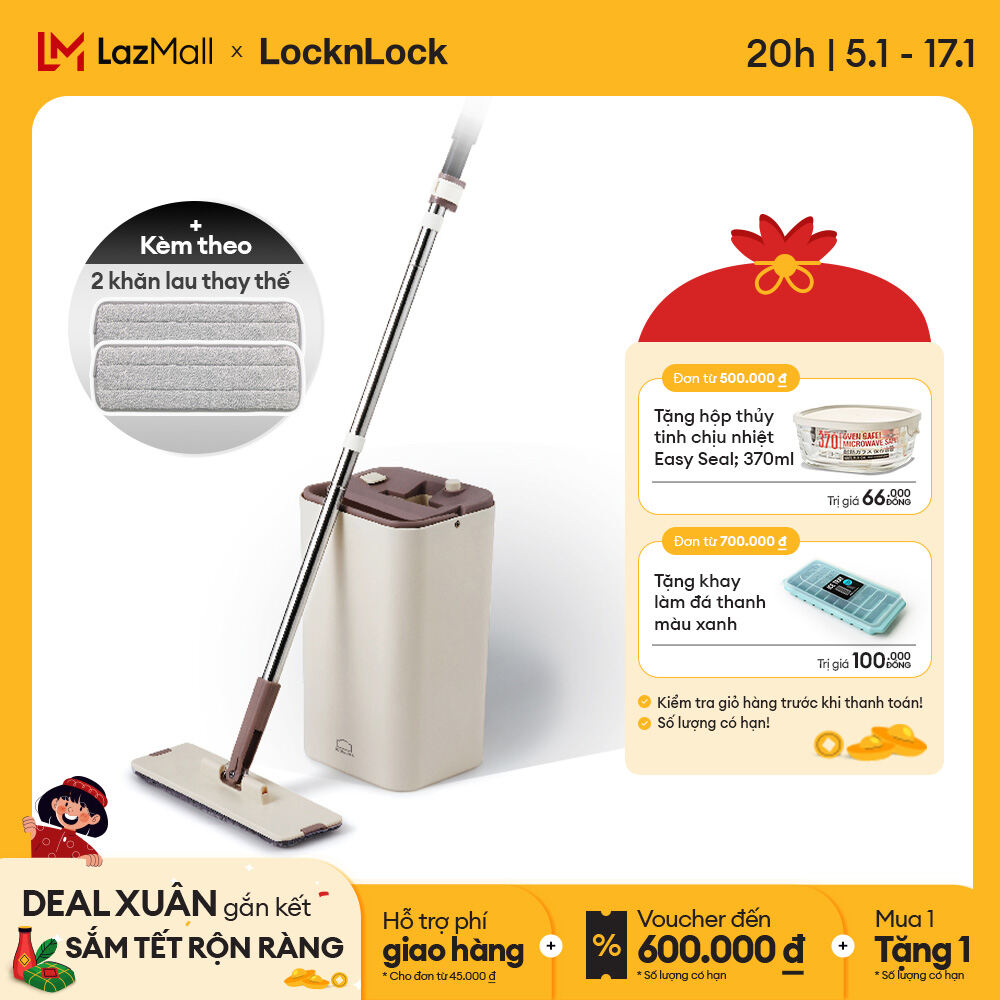 ETM471 - Bộ cây lau nhà Squeeze Flat Mop Lock&Lock - Chất liệu cao cấp trọng lượng nhẹ, lau sạch vắt khô nhanh chóng - Hàng chính hãng