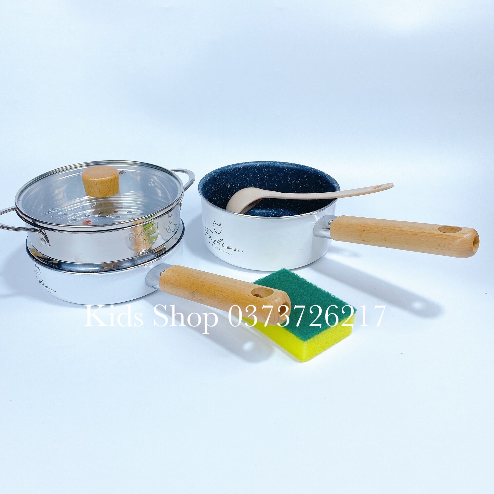 Nồi chảo nấu ăn dặm cho bé_bộ nồi chảo chóng dính phong cách hàn quốc nấu đồ ăn dặm cho bé