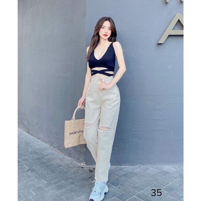 Quần baggy jean nữ màu trắng trơn chất - quần bò nữ lưng cao màu đen chuẩn dáng - tami jeans siêu hot hit