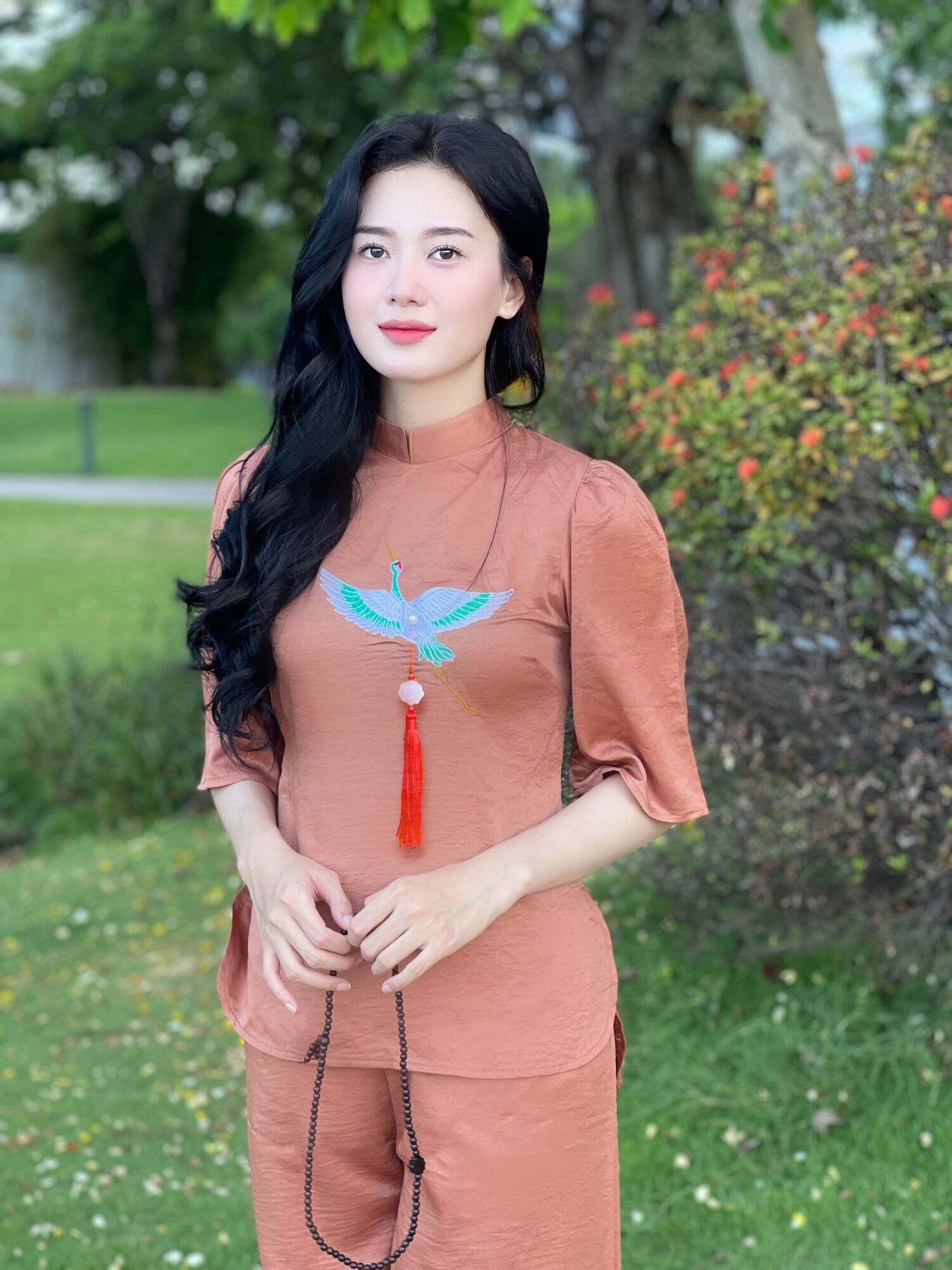 Đồ #lam đi #chùa thiết kế-mẫu hạc như ý vải #lụa cao cấp-hàng chuẩn form loại 1