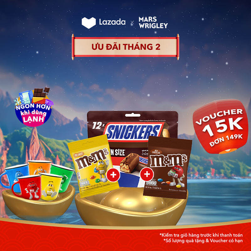 Combo Hộp Kẹo Sô Cô La M&M Đậu Phộng 90g, M&M Sữa 90g, Snicker Funsize 240g, Ly sứ M&M