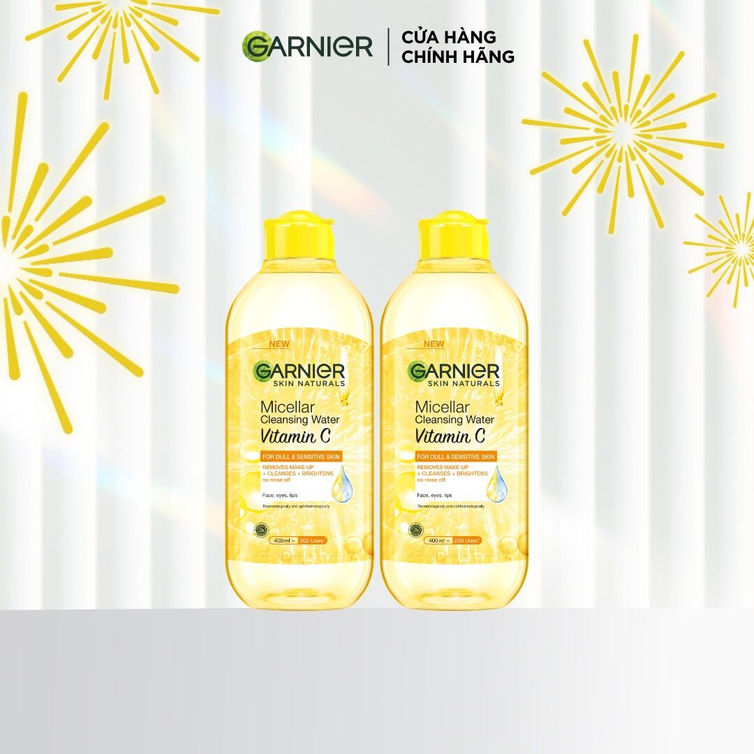 Bộ 2 nước tẩy trang làm sạch sâu dịu nhẹ  sáng da Vitamin C chiết xuất Yuzu tự nhiên, cho mọi loại da - Garnier Micellar Cleansing Water 400mlX2 - Kitting