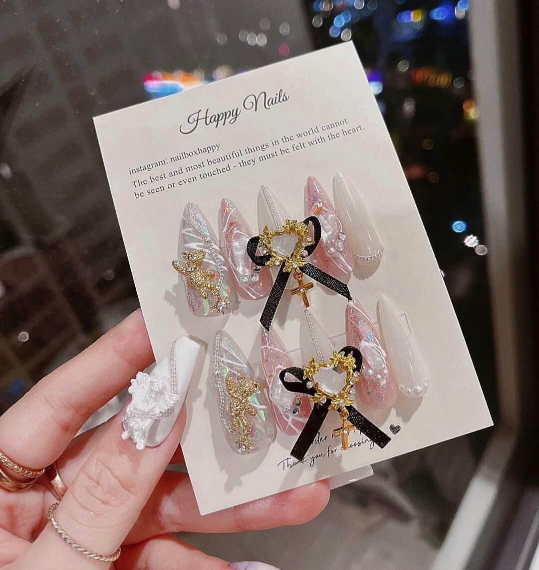 Nailbox thiết kế, gắn charm Nơ cao cấp - 610
