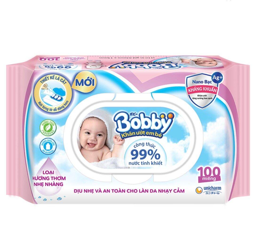 Khăn ướt Bobby hương thơm nhẹ nhàng hộp 100 tờ