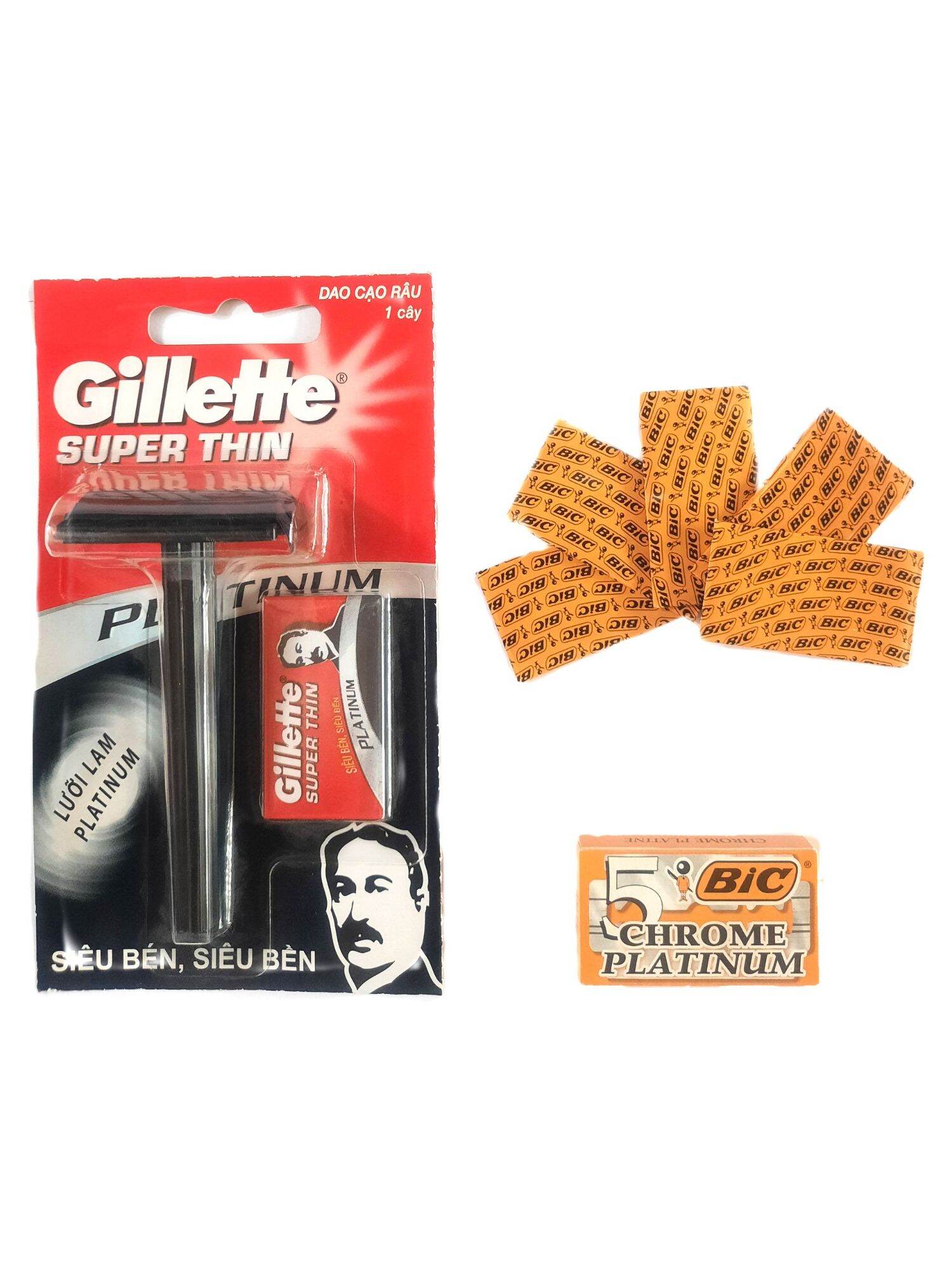 Combo cạo râu Gillette + hộp lưỡi lam Bic 5 cái siêu bén giá rẻ