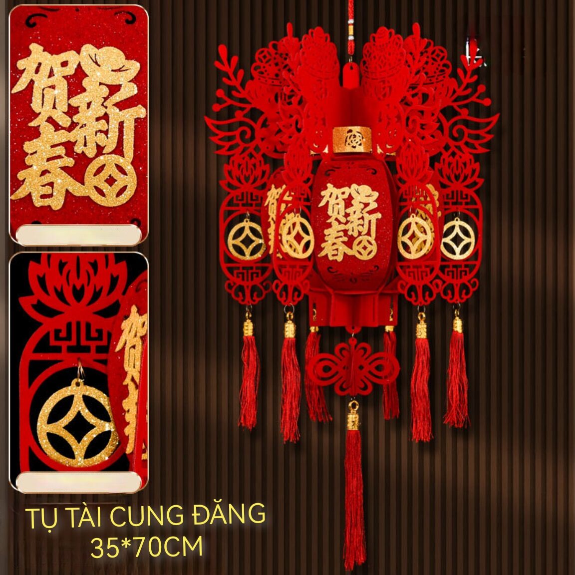 Lồng đèn lục giác cung đăng vải không dệt đỏ rực rỡ