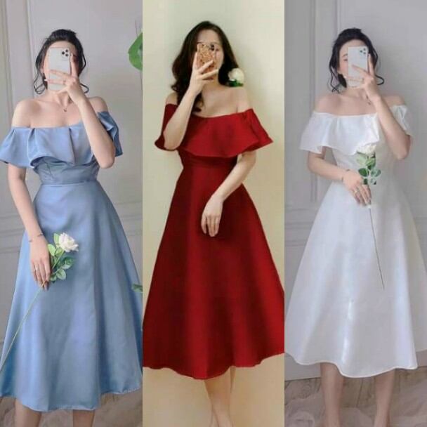 Đầm xòe trễ vai phối bèo quyến rũ