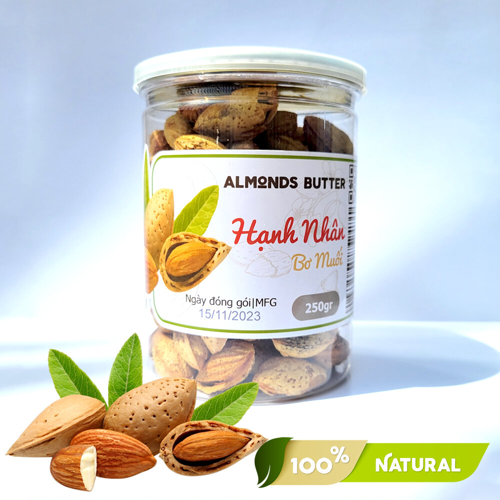 Hộp 250gr hạnh nhân bơ rang muối thơm ngon bổ dưỡng dinh dưỡng
