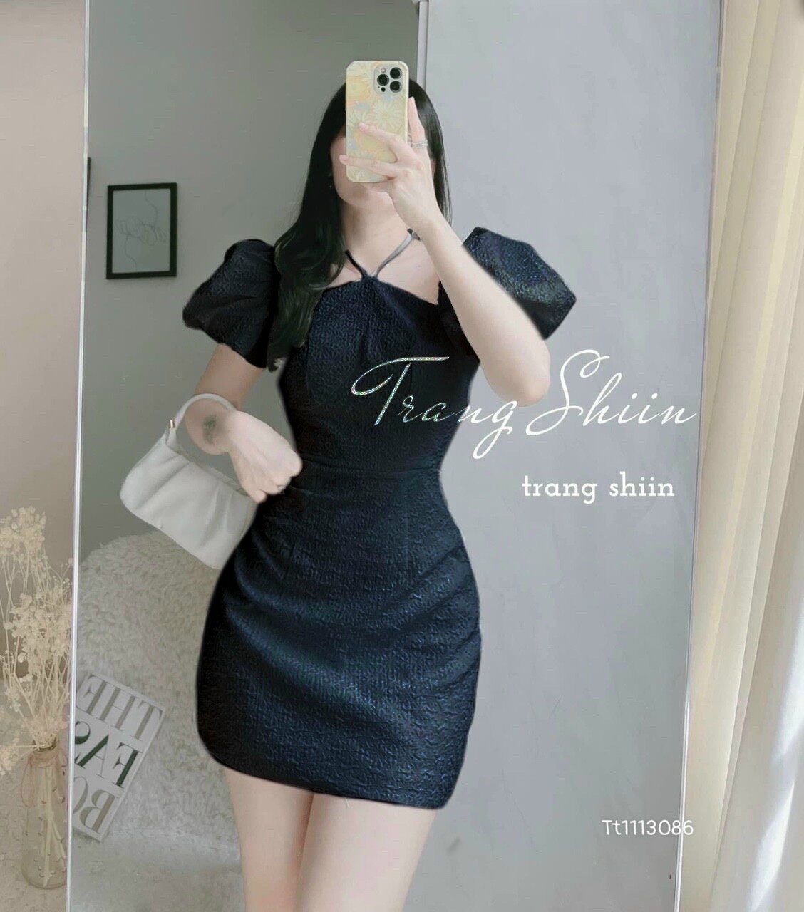 Đầm xốp cổ yếm tay phồng 2 màu