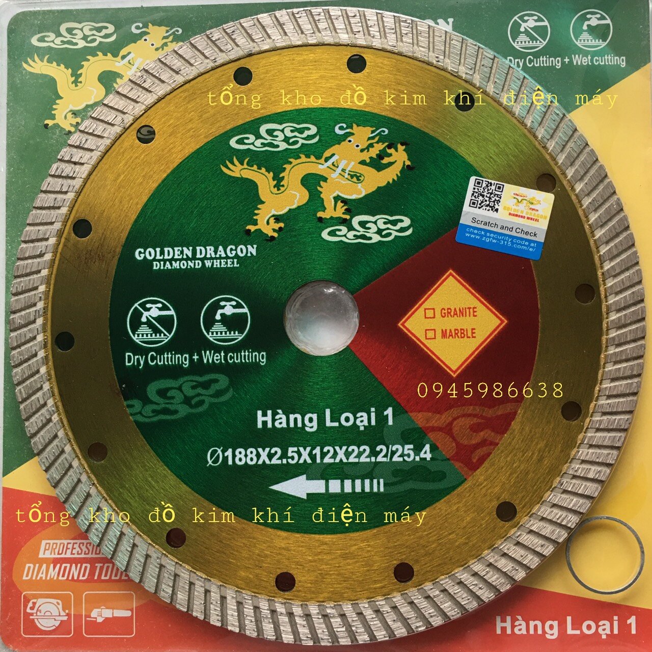 Lưỡi cắt gạch đa năng rồng vàng 180mm. Lưỡi cắt bê tông, lưỡi cắt tường, lưỡi cắt đá hoa cương đa năng 180mm